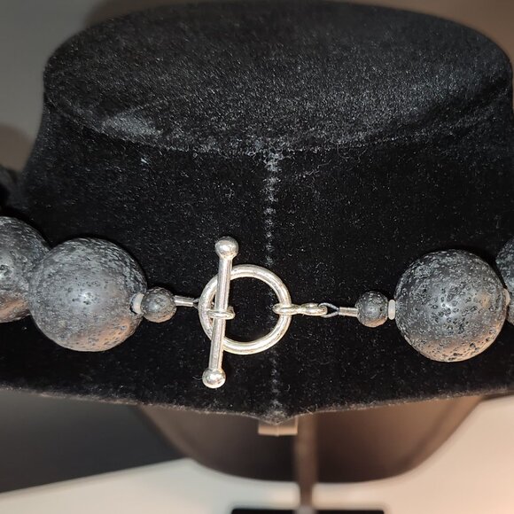 Black Lava Stone Necklace & Earring Set - Picture 4 of 6